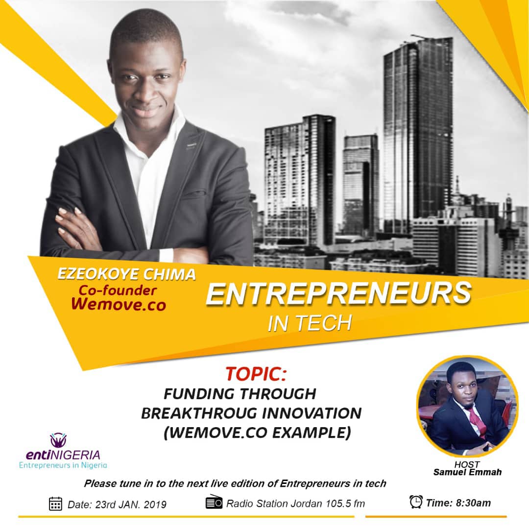 WeMoveCo's tweet photo. Hey #WeMoveFam, @keec_20 (Co-Founder at WeMove) will be speaking on FUNDING THROUGH BREAKTHROUGH INNOVATIONS on @jordan105fm's ENTREPRENEURS IN TECH show tomorrow by 8:30am. Please tune in and listen.
#WeMoveco #MoveAnything https://t.co/Sya6PMbcob