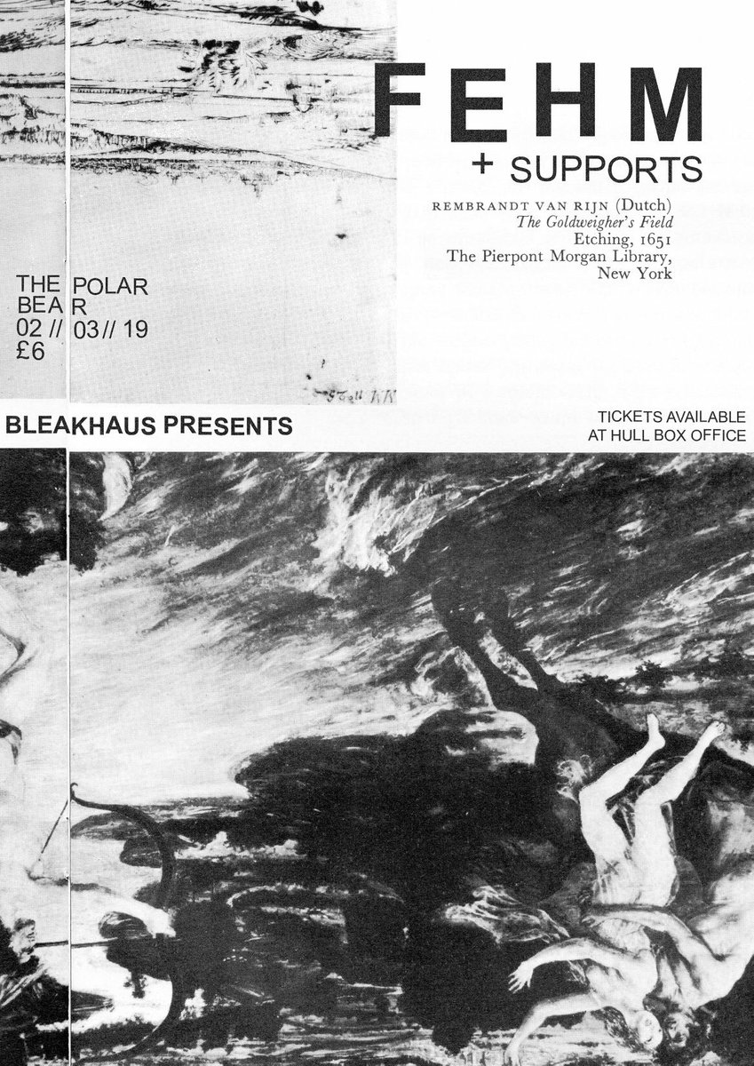*ON SALE*
<a href="/BLEAKHAUSmag/">BLEAKHAUS.</a> Presents
<a href="/fehmband/">FEHM</a> 
Saturday 2nd March 2019
14+
7.00pm

£6.00 tickets via <a href="/HullBoxOffice/">Hull Box Office</a> here:
hullboxoffice.com/event/fehm-the…

FEHM are a five piece post-punk band from Leeds who are part of Leeds ever evolving close knit DIY community.