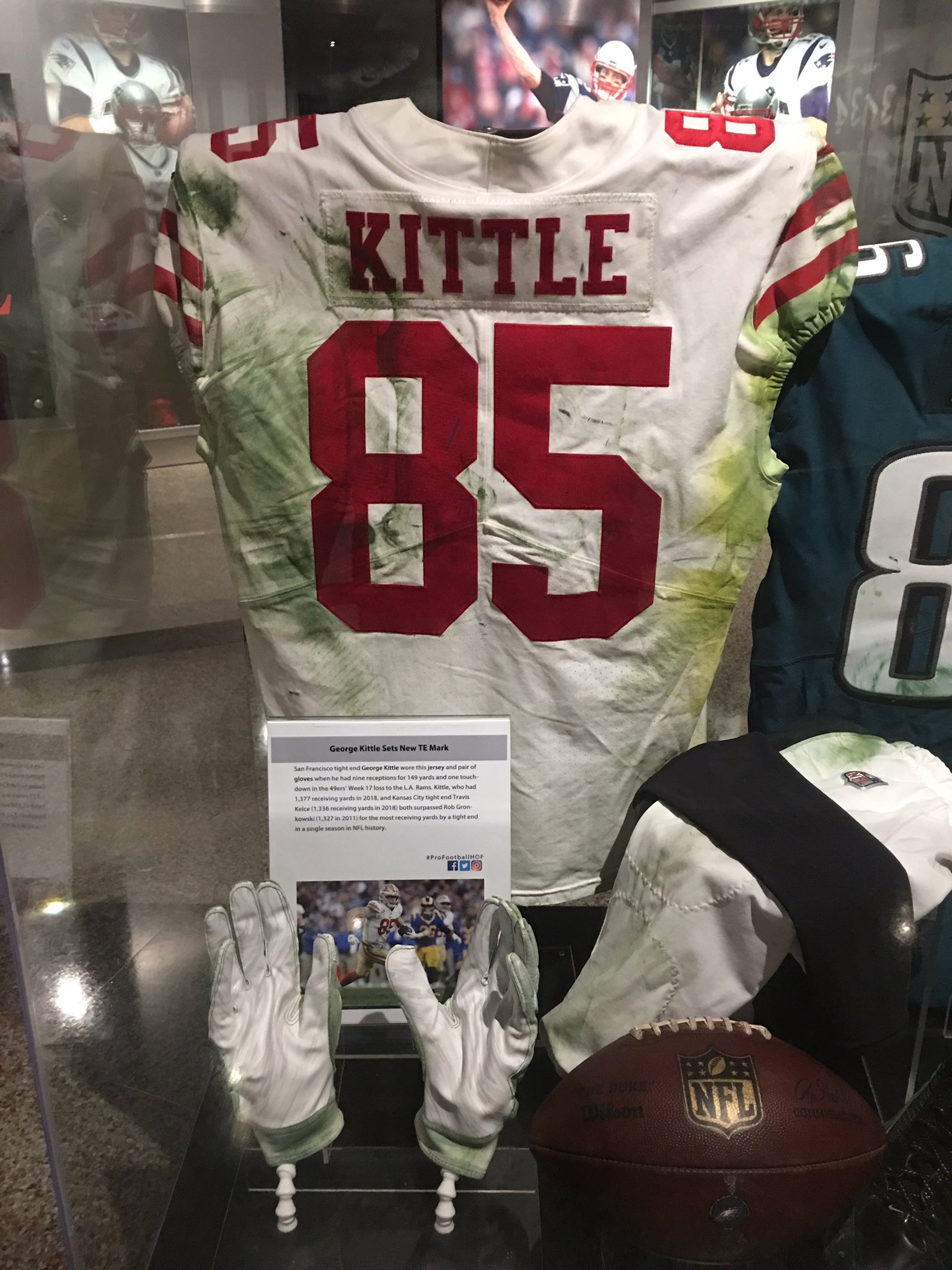 Pro Football Hall of Fame on X: 'Recently placed on display at the Hall:  record-breaking artifacts from TEs @gkittle46 and @ZERTZ_86 from the 2018  season. Kittle set the new single season record