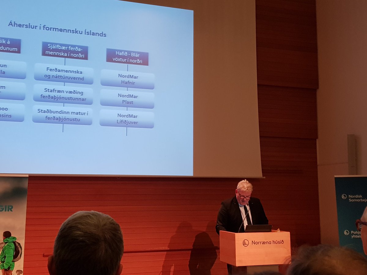 hronnjor's tweet photo. Sigurður Ingi Jóhannsson, minister, presenting the new projects in the Icelandic chairmanship program, Matís running two #norden2019 #nordmarplastic #nordmarbiorefine #MatisIceland https://t.co/hGaHci6z89