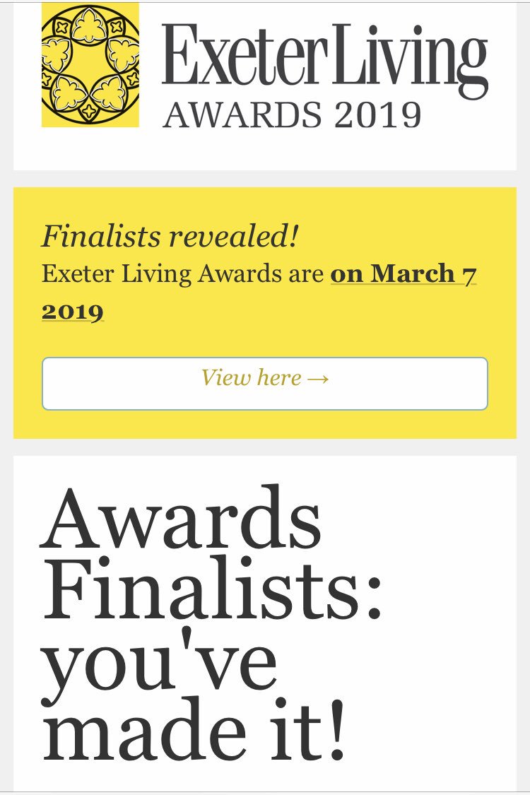 Such an amazing privilege to be a #finalist in the #exeterlivingawards so exciting!!