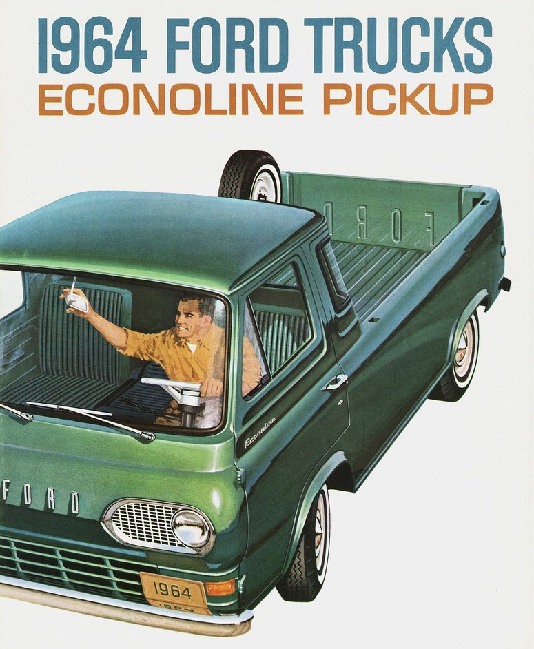 econolinegarage's tweet photo. 1964 Econoline pickup print ad. #tailgatetuesday #vintageadvertising #printad #advertising #1960s #econoline #pickuptruck #epup #classicford #fordeconoline #3onthetree #classictruck #vintagevan #trucks #fordtrucks #fordtruck #shoptruck #worktruck #fordpickup #econolinegarage https://t.co/Pmd0RwPgXb