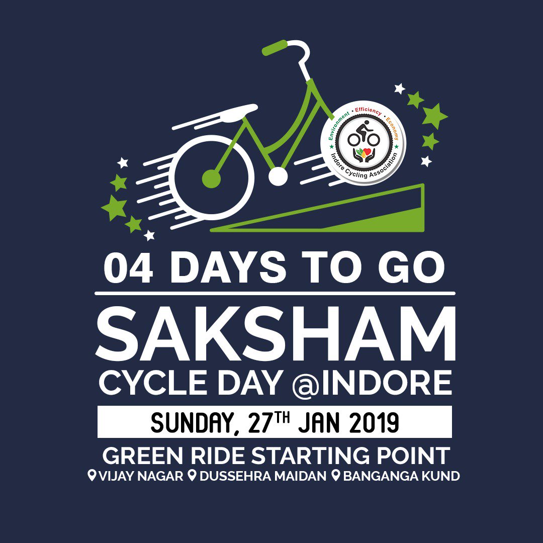 icaindore's tweet photo. Get ready to this Sunday for cycling...
Only 4 days to go..

Sunday 27 january 2019
Green ride starting point
Vijay nagar, Dussehra maidan, Banganga kund

To Participate - 
Call - +91 6269597720, 6269597721

#IndoreCycleday #Indore #Cycling🚵‍♀️🚵‍♂️ #Indorecycling #SaveEnviornment https://t.co/gWor1YCBpU