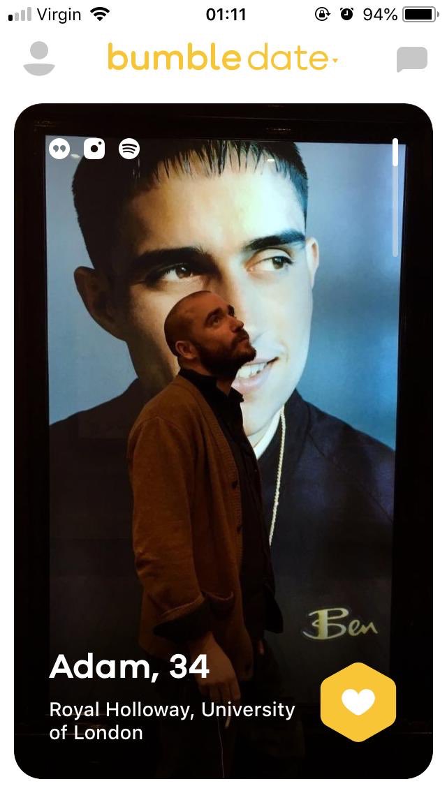 my sister came across this guy on bumble who’s using my face to pose in front of lool