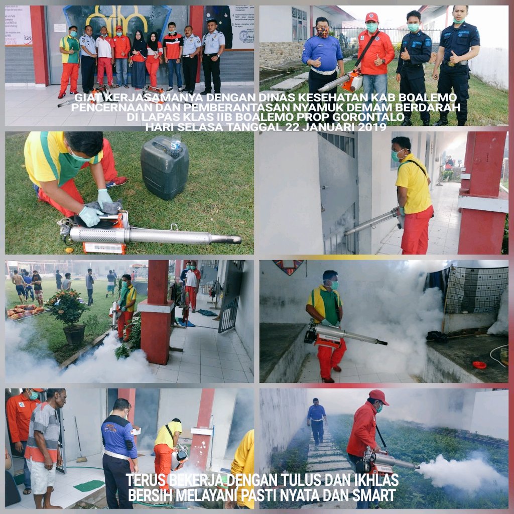 AmdipSh's tweet photo. BEKERJASAMA DENGAN DINAS KESEHATAN KAB BOALEMO MELAKUKAN FOGING PENCERNAAN DAN PEMBERANTASAN NYAMUK DEMAM BERDARAH DI LAPAS IIB BOALEMO DAN SEKITARNYA SELASA 22 JANUARI 2019 @Kemenkumham_RI @NewsKemenkumham @DITJEN_PAS @Kemenkumham_Gto @Humas_Gorontalo @KemenkesRI @InfoBoalemo https://t.co/TiIYETX4bW