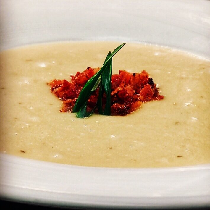 Creamy potato leek soup with BACON!