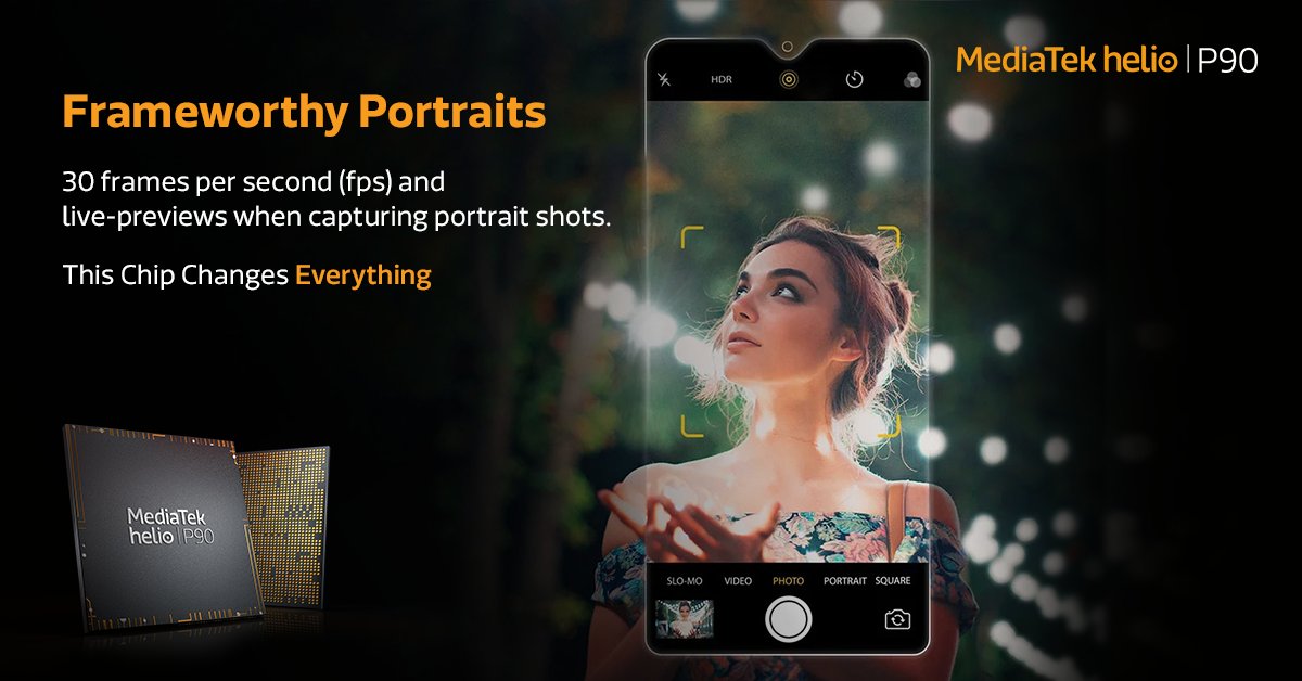 MediaTek's tweet image. Capture frameworthy portraits with MediaTek Helio P90 and live-previews at 30fps. The high-performance depth engine is 6X faster and offers 2.25X higher resolution than competing software-based solutions. i.MediaTek.com/P90 #MediaTekHelioP90 #doublecamera #portrait