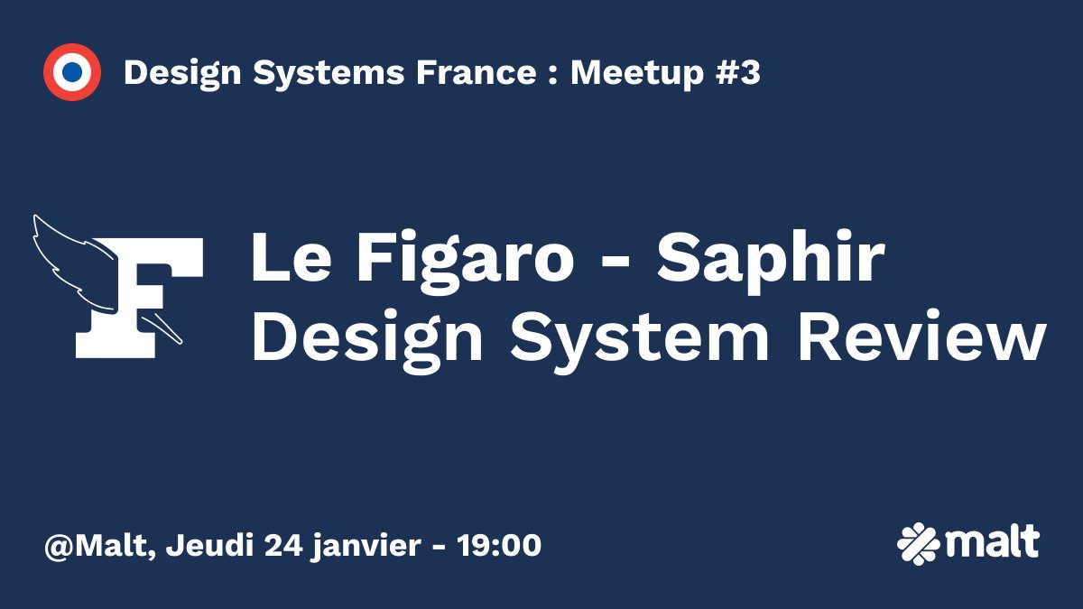 Meetup #design : jeudi, la Malterie accueille la #DesignSystem Review cc @mariealine_ @timhrl 📣

Au programme, talk sur Saphir, le Design System <a href="/Le_Figaro/">Le Figaro</a> par Arthur Fourniol (UX designer) et <a href="/mrasoahaingo/">Michaël Rasoahaingo</a> (dev front-end) ⚡️

Bookez votre place : bit.ly/2TSQnDF !