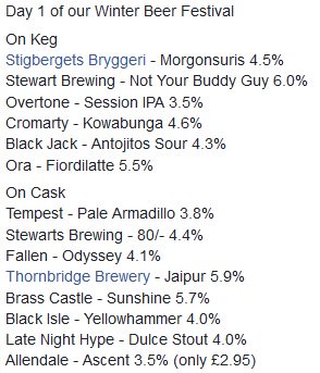Day 1 of our Winter Beer Fest with <a href="/stigbergets/">Stigbergets Bryggeri</a> <a href="/StewartBrewing/">StewartBrewing</a> <a href="/Overtonebrewing/">Overtone Brewing Co</a> <a href="/CromartyBrewing/">Cromarty Brewing</a> <a href="/Blackjackbeers/">Blackjack Brewing Co.</a> <a href="/orabrewing/">ORA Brewing</a> <a href="/TempestBrewCo/">Tempest Brewing Co</a> @FallenBrewCo <a href="/thornbridge/">Thornbridge Brewery</a> <a href="/BrassCastleBeer/">Brass Castle Brewery</a> <a href="/BlackIsleBeer/">Black Isle Brewery</a> <a href="/LateNightHypeCo/">Late Night Hype Brewing Co</a> @AllendaleAle