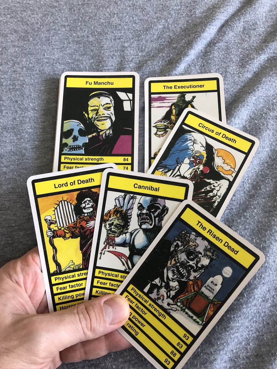 Got these the other day.Old school horror “Top Trump” cards from the 80s.
The memories these bad boys gave me of being an 11 year old in the school playground! The retro artwork is superb.
Pint and a game anyone? 👻