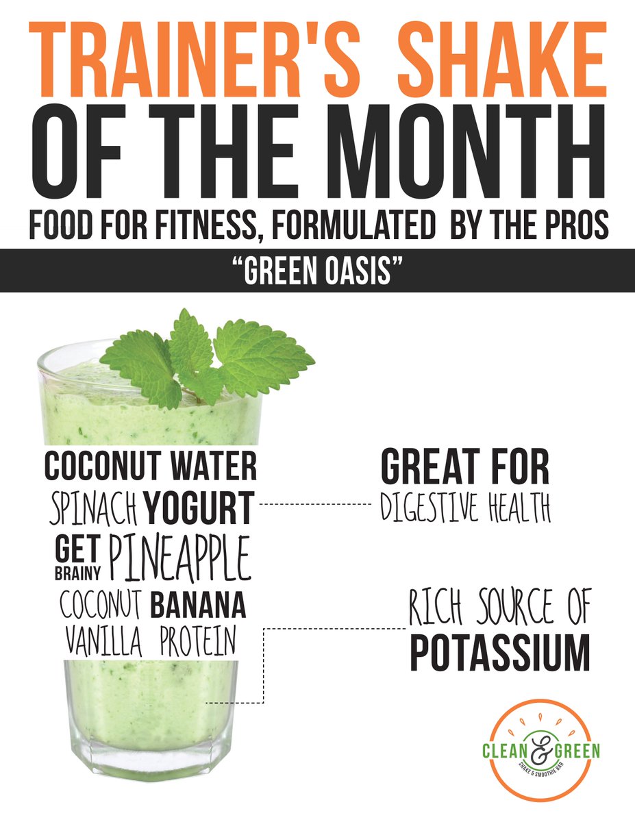 Our January Trainer's Shake of the Month! Come try it for yourself! 
Green Oasis🍍
#CleanNGreen