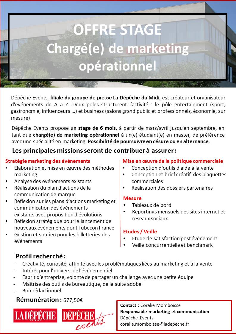 CoraliMb's tweet photo. Qui sera le prochain stagiaire à rejoindre la team #marketing #communication de #DépêcheEvents ?
🔴#Stage 6 mois à #Toulouse
🔆Événements cool, équipe jeune et bonne humeur
✅Si on ne souhaite pas se quitter en septembre ? C'est possible de poursuivre en #césure ou #alternance ! https://t.co/4yMMZYmkyv