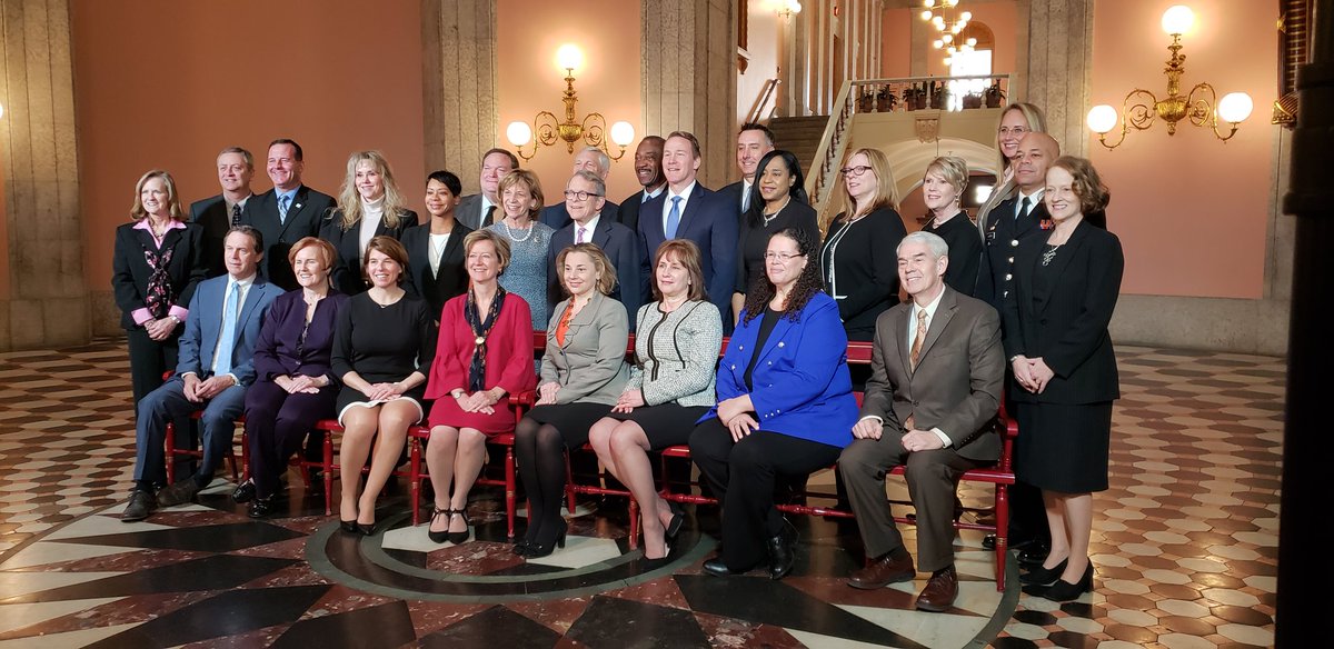 GovMikeDeWine's tweet photo. This morning, I am with members of my cabinet for their ceremonial swearing-in at the @OhioStatehouse. I am honored that they will represent my administration as we work together toward a more prosperous #Ohio. https://t.co/tFIRZ1tpQO
