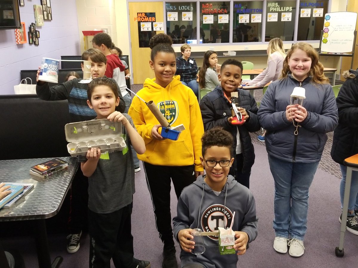 5th grade having some fun with Mystery Stem Challenge bags! #inthelc #celearns