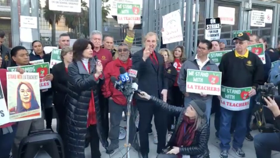 "We got tired of the district stacking 'em deep and teaching 'em cheap... When administration can’t hear us, can’t hear what we’re fighting for, we take it public, we take it to the streets, and they start to listen." <a href="/Lily_NEA/">Lily Nealon</a> to striking <a href="/UTLAnow/">United Teachers Los Angeles</a> educators #RedforEd #UTLAstrong