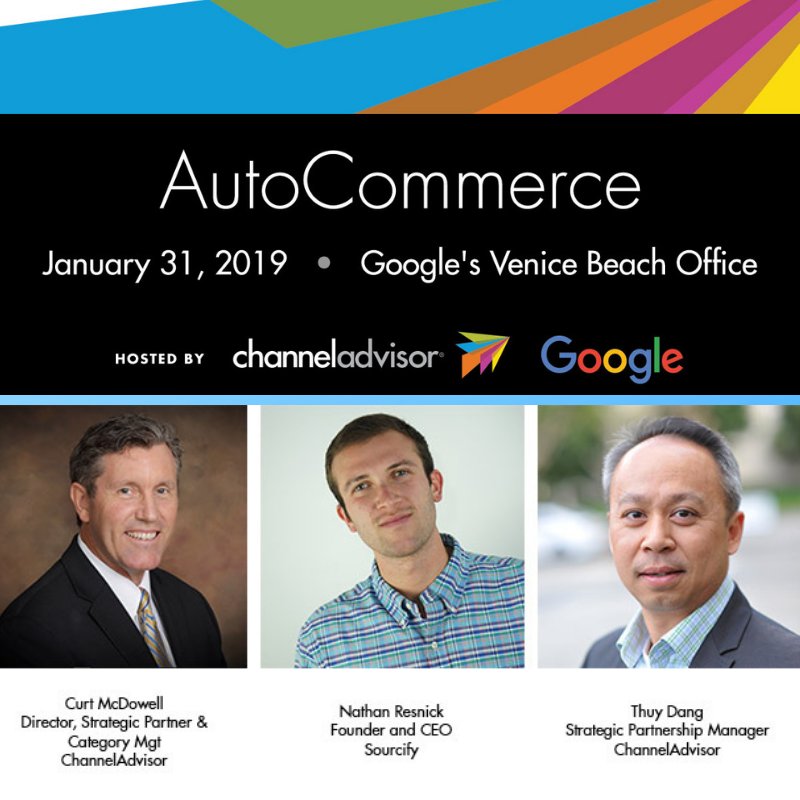 rithumcommerce's tweet photo. We’re excited to announce several dynamic speakers at AutoCommerce 2019 on Jan. 31. Join experts with ChannelAdvisor, @Google, @sourcifyinc and @SEMASHOW for an information-packed event and an exclusive networking opportunity in Los Angeles. Register now - https://t.co/YNWLLn6gjX https://t.co/QEHceK5eSl