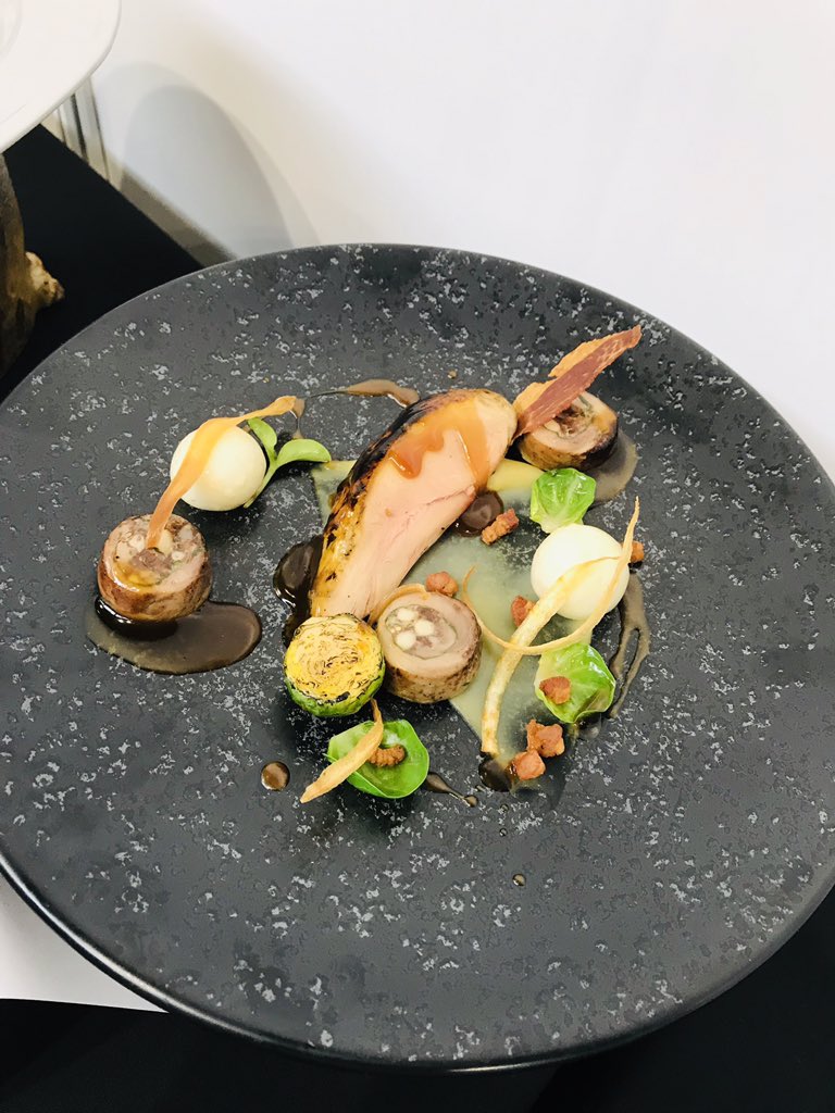 compassgroupuk's tweet photo. Simon Coulter produced these stunning dishes for the main course static plates category - roasted rump of lamb, roasted breast of partridge &amp; beef fillet @ProfKitchenShow #Compasschefs #teamCompass #Compasslife @Vadischef https://t.co/3IMXJ7UJ4o