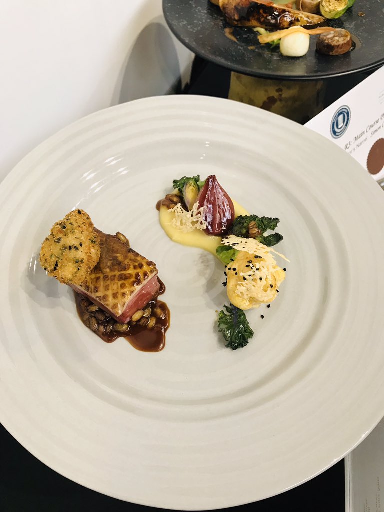 compassgroupuk's tweet photo. Simon Coulter produced these stunning dishes for the main course static plates category - roasted rump of lamb, roasted breast of partridge &amp; beef fillet @ProfKitchenShow #Compasschefs #teamCompass #Compasslife @Vadischef https://t.co/3IMXJ7UJ4o