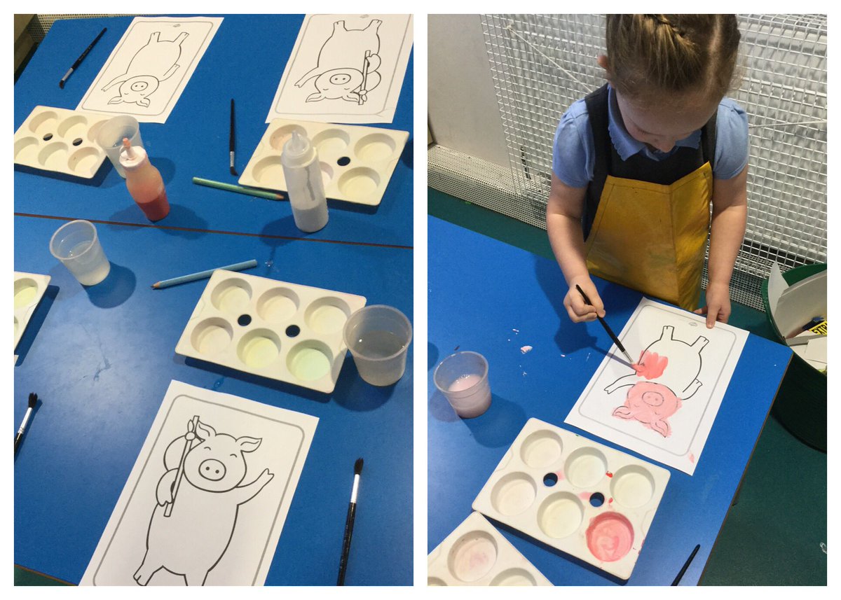 hillviewprimary's tweet photo. Reception received a letter from Mrs Pig today asking if they could paint her some pictures of her little pigs. We used our colour mixing skills to create some pink paint using the red and white paint. The finished piggies look fantastic! #eyfsexpressiveartsanddesign https://t.co/eJwcPDECD9