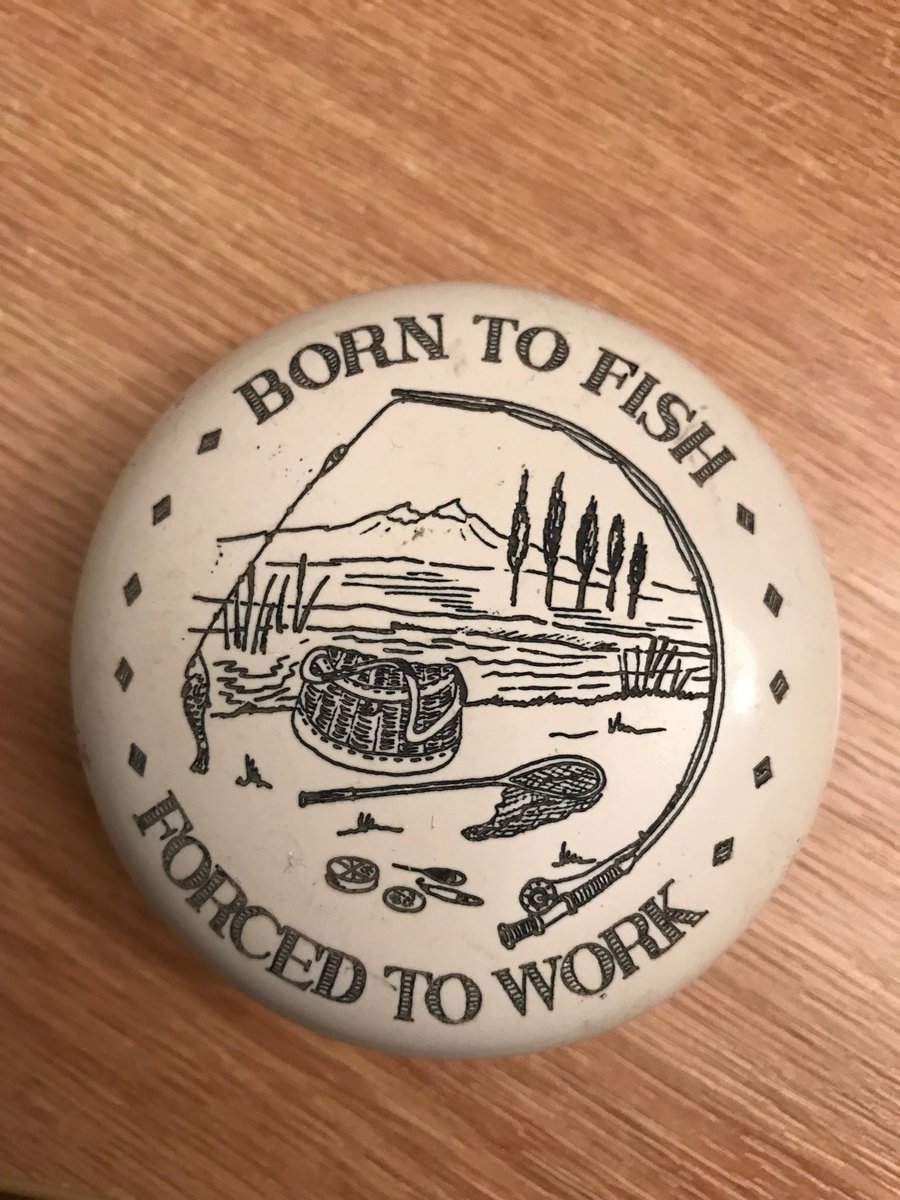 RifflePool's tweet image. Just could not resist this in local charity shop. Perfect paper weight to remind me to fish. As if I need a reminder