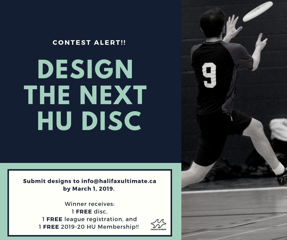 halifaxultimate's tweet image. Contest alert! Submit your design idea for the next HU disc! Winning designer gets great prizes! #contest #getcreative #freedisc #freeleague #freemembership