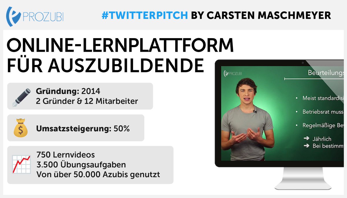 Weiter geht es beim #Twitterpitch mit <a href="/prozubi/">Prozubi.de</a>! Ich finde es super wichtig, dass jeder, der lernen will, bestmöglich gefördert wird. Welches Problem habt ihr erkannt und wie sieht eure Lösung aus? #elearning