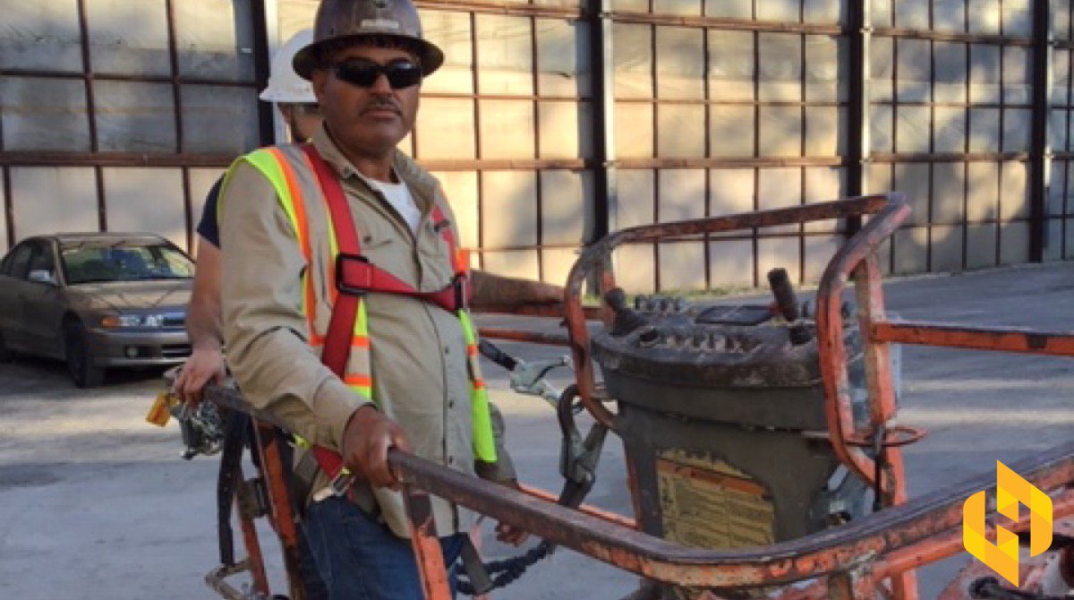 Jose Perez going up in a boom lift at our Mill Creek Drainage Relief Project for the <a href="/CityOfDallas/">City of Dallas</a> #BuildingGreatThings #ProtectMyFamily