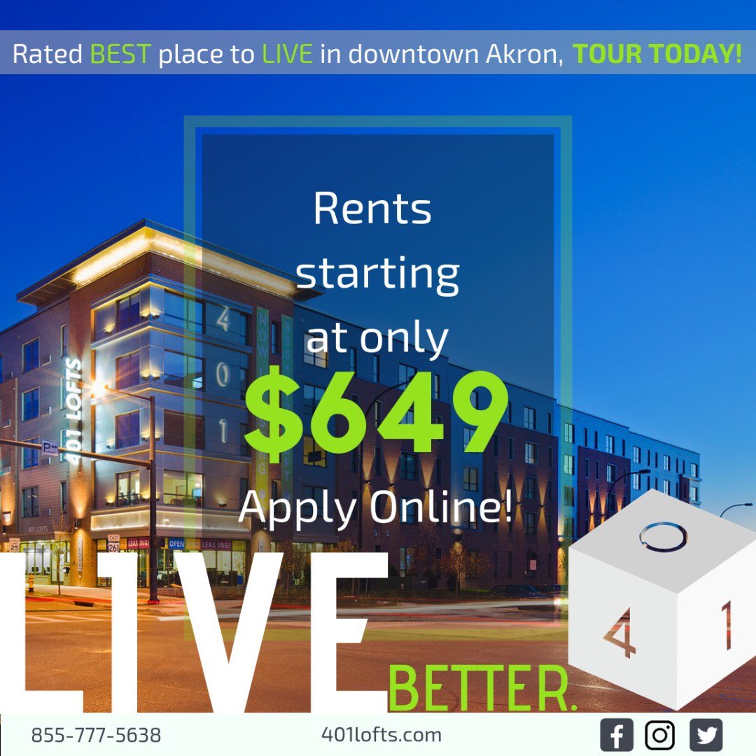 401Lofts's tweet image. Live conveniently, live better. ✨🌇💚Take a tour today to learn more about our all inclusive utilities &amp;amp; amenities that fit your unique lifestyle! #walkinswelcome
.
.
.
.
#livebetter #homeishere #lovewhereyoulive #bestinakron #401lofts #401family #akronlife #uakron #dodowntown