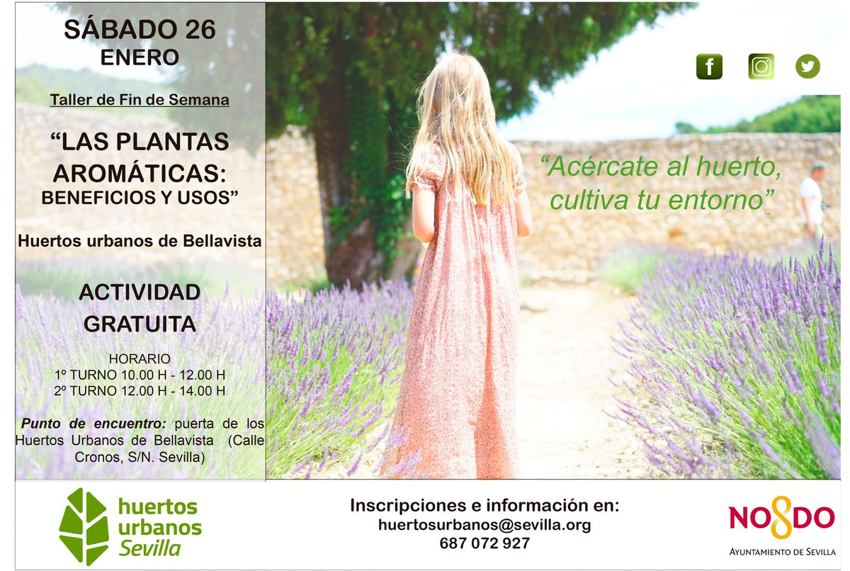 HuertoUrbSev's tweet photo. Últimas plazas en el turno de las 10. 00 h 👩‍🌾 Sábado 26 de enero, taller de "Las plantas aromáticas: beneficios y usos". Actividad gratuita y dirigida a toda la población. Huertos urbanos de Bellavista. @Ayto_Sevilla 

Inscripciones: https://t.co/8KrQ2Yuhqy
Plazas limitadas https://t.co/Af1sLp7HtN