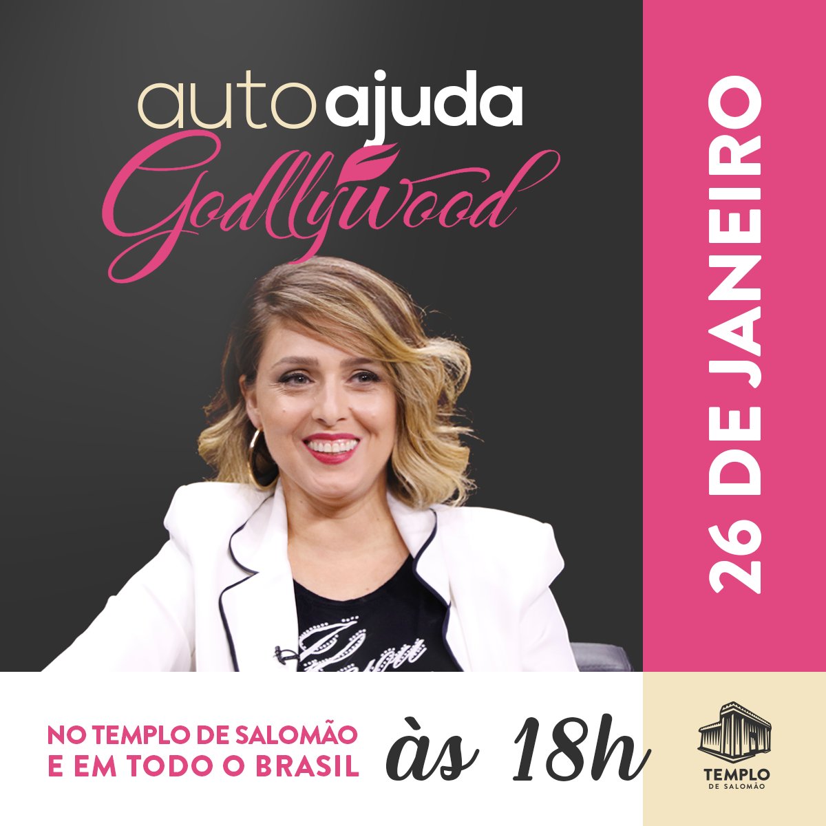 IgrejaUniversal's tweet photo. Atenção, meninas!
O próximo encontro do "Godllywood Autoajuda" será neste sábado, dia 26 de janeiro, às 18h, no Templo de Salomão. Não perca! 😉 https://t.co/NOeTpYpWwq