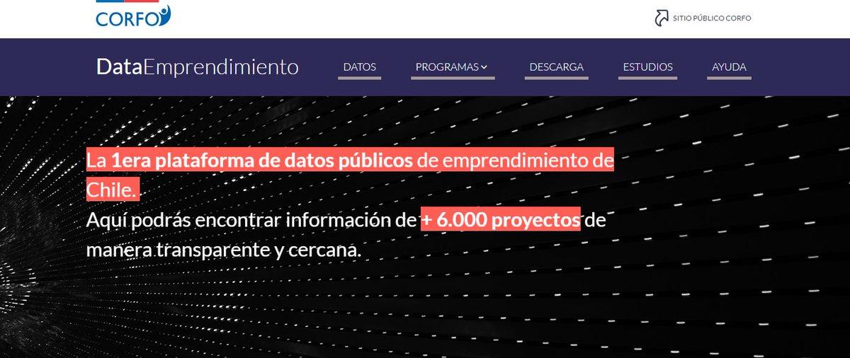 Corfo's tweet photo. Descubre #DataEmprendimiento la nueva plataforma abierta de #Corfo donde podrás conocer la información de más de 6.000 proyectos y cómo hemos evolucionado en esta materia. 👉https://t.co/2Kjnh2pbjM 🚀🖥️🇨🇱🙋♀️🙋♀️ https://t.co/4FW3pPmMc4