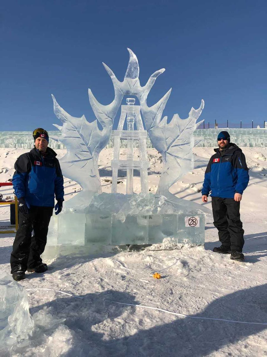 ExploreEdmonton's tweet photo. Congratulations to Alberta's very own @SteveBuzak and Scott Harrison on placing 3rd in #Harbin China’s International Ice Snow Sculpture Festival! See these champs compete at the Canada Cup of Ice Carving, Jan. 24-25 during the @IceOnWhyte! https://t.co/cQ4i5xCI09 #ExploreEdmonton https://t.co/Fbuh58dbSt