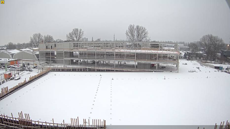Mooi beeld van onze webcam met het toekomstige Nationaal Tennis Centrum in de sneeuw. #amstelveen #ntc #tennis #sportparkdekegel #sneeuwval