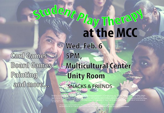 KUMulticultural's tweet photo. Mark your calendars: Play Therapy, Feb. 6, at 5PM, MCC Unity Room https://t.co/3Ls4QUPgNf