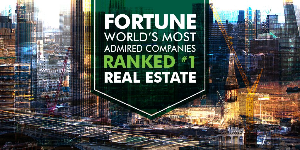 CBRE's tweet photo. CBRE top-ranked real estate company on @FortuneMagazine’s 2019 World’s Most Admired Companies list https://t.co/U9OYWa8Ppg #MostAdmired https://t.co/qrd0i4DKvs