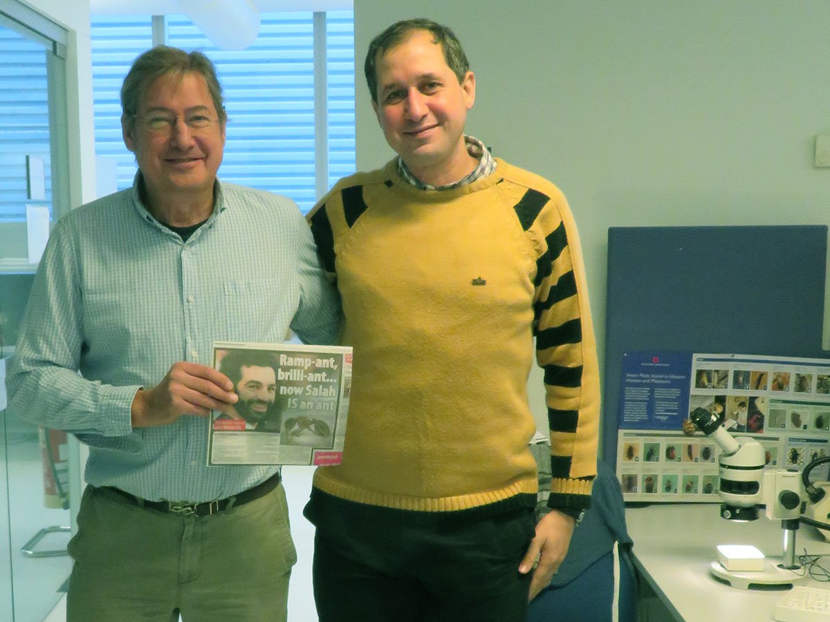 AndyPolaszek's tweet photo. With friend, research collaborator and fellow football fan Mostafa Sharaf – currently the most famous man in Egypt, having named a new ant species after his countryman Liverpool striker Mo Salah: https://t.co/sMvdvyuMw2 https://t.co/Lp61fyIBEp