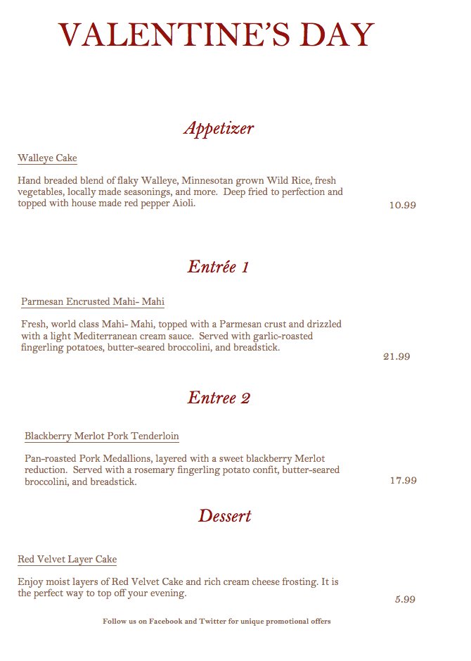 DMB119's tweet image. Check out our Valentine's Day Menu!