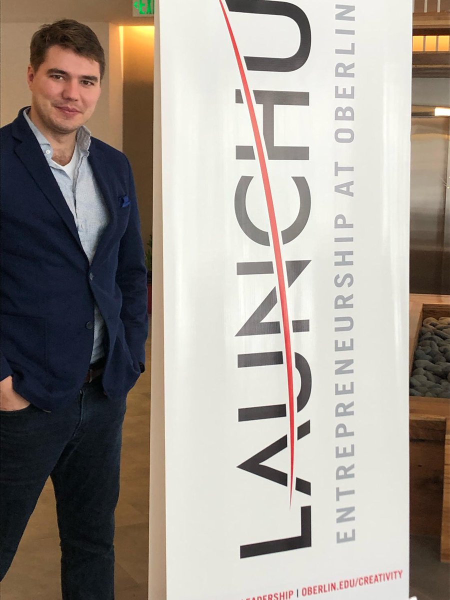 #Gabriel Hitchcock gave an amazing talk at #LaunchU.  Gabe (graduated 2017) developed cancer therapy with a friend #cancer while at #Oberlin College  and exited two years after graduation. Now he's working on his next venture.