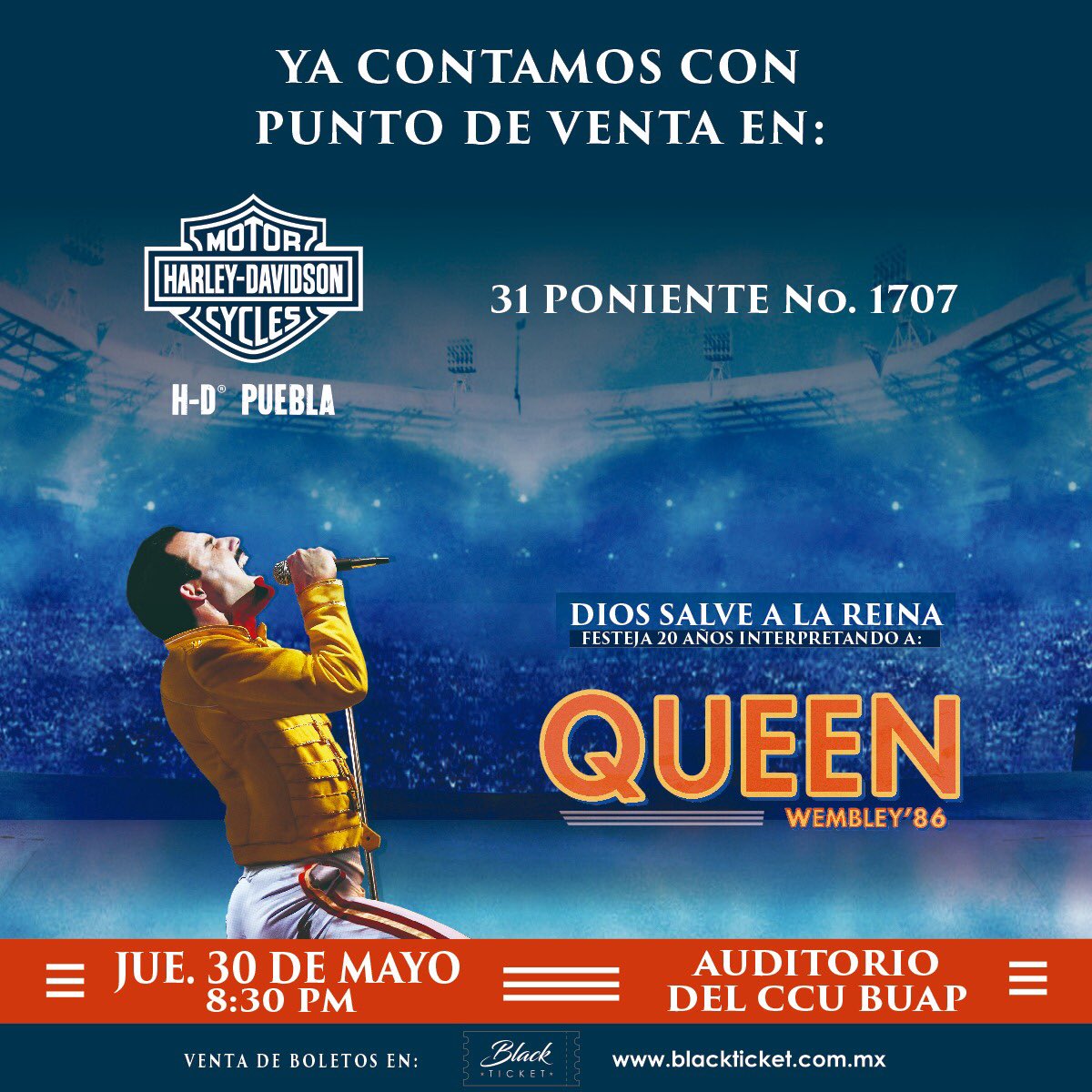 Ya tenemos punto de venta en <a href="/HDPUE/">H-D PUEBLA</a> 🎫 corran por sus boletos. <a href="/artaproductions/">ARTA PRODUCCIONES</a> #Puebla