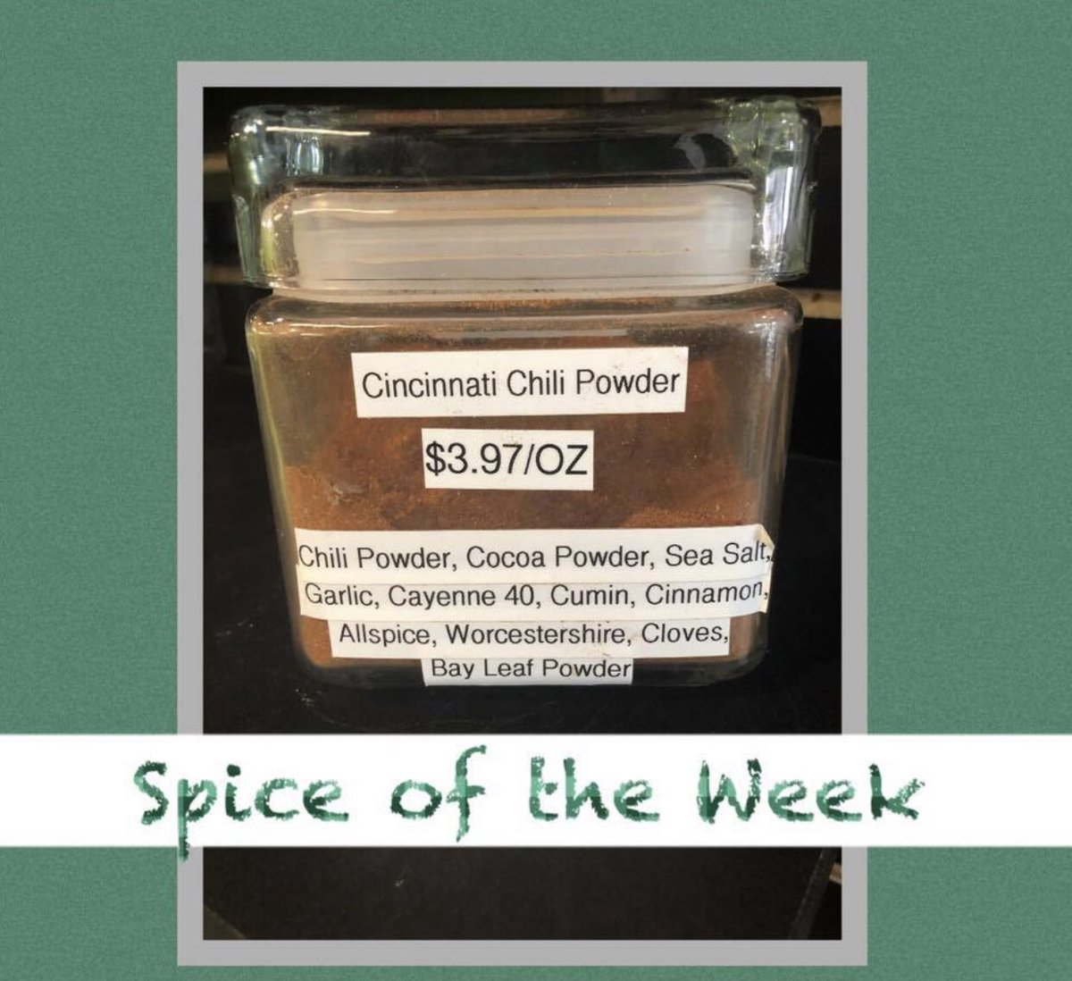 ColonelDe's tweet image. #SpiceoftheWeek Cincinnati Chili!  This amazing blend comes in salt free too!  This week only 10%off! Add Cincinnati Chili to your favorite chili recipe and taste the difference!