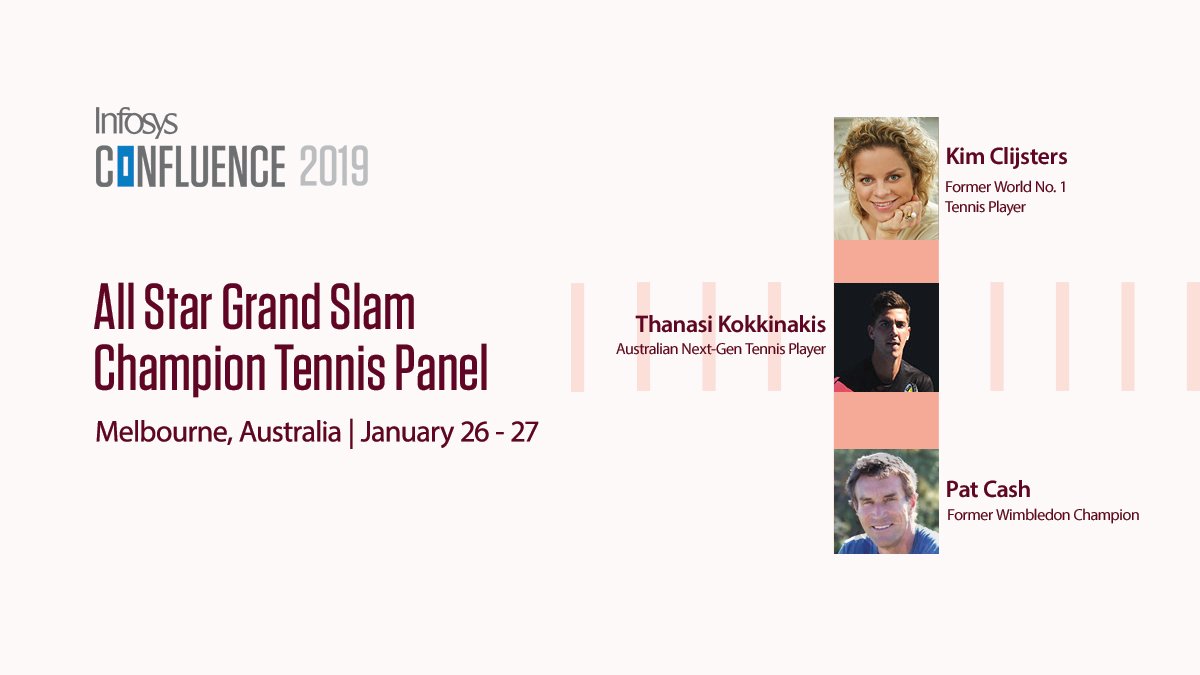 Infosys's tweet photo. We are looking forward to have All Star #GrandSlam Champion Tennis Panel - Pat Cash, Ivan Lendl, Kim Clijsters and Australian Next-Gen #tennis player Thanasi Kokkinakis as Inaugural keynote speakers at #APAC #InfosysConfluence 2019 https://t.co/KK8wasi7bw  #NavigateYourNext https://t.co/t2JjWJWOJP