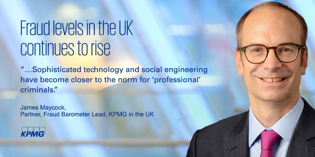 kpmguk's tweet photo. Fraud levels in the UK continue to rise as criminals look for new ways to exploit both public sector and private sector . Find out more from the KPMG Fraud Barometer here: https://t.co/Ll891p10r9 #FraudBarometer2019 https://t.co/j4ZUXQgYJe
