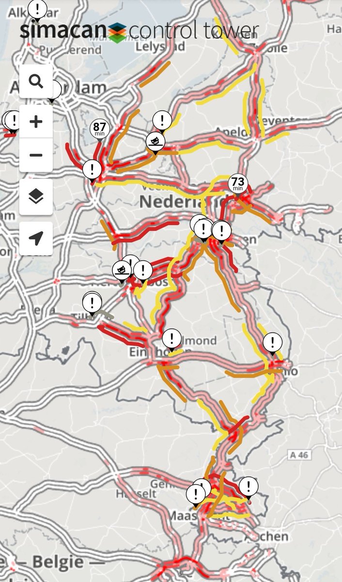 #A27 87 min vertraging...#A325 
 73 min vertraging.... sterkte als je daar staat. En doe voorzichtig als je weer kunt rijden,  #winterbanden of SUV maken niet je onkwetsbaar voor #gladheid!