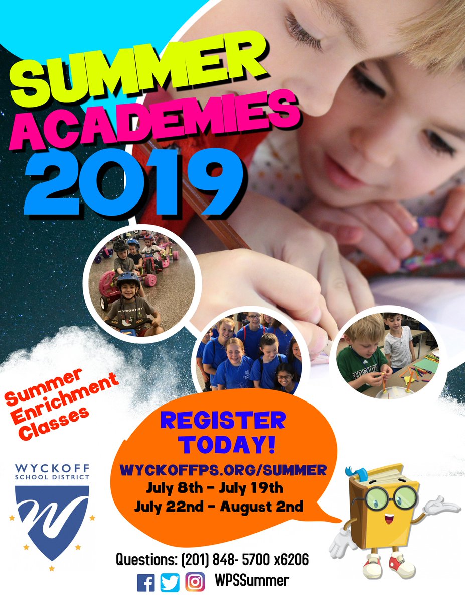 WPSSummer's tweet photo. The Summer Academies is back for 2019! Registration is now open! Go to https://t.co/FHHC05v1Tp for more information. @wyckoffschools @WPSEisenhower @WPSCoolidge @WPSSicomac @LincolnWPS @WPSWashington @WyckoffTownship https://t.co/rde2hG8x4U