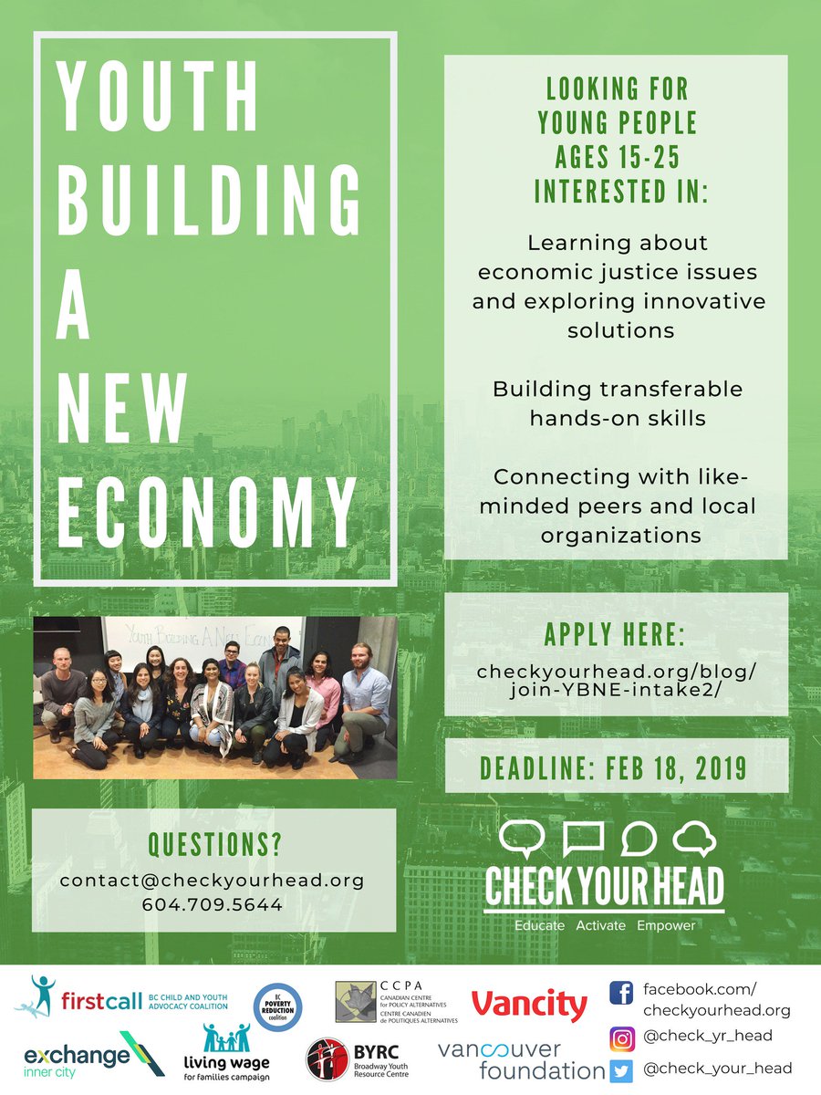 Our friends @Check_Your_Head are inviting you to join Youth Building a New Economy! If you are 15-25 and interested in #economicjustice or developing #leadership skills make sure to apply now! checkyourhead.org/blog/join-ybne… #economyforYOUth