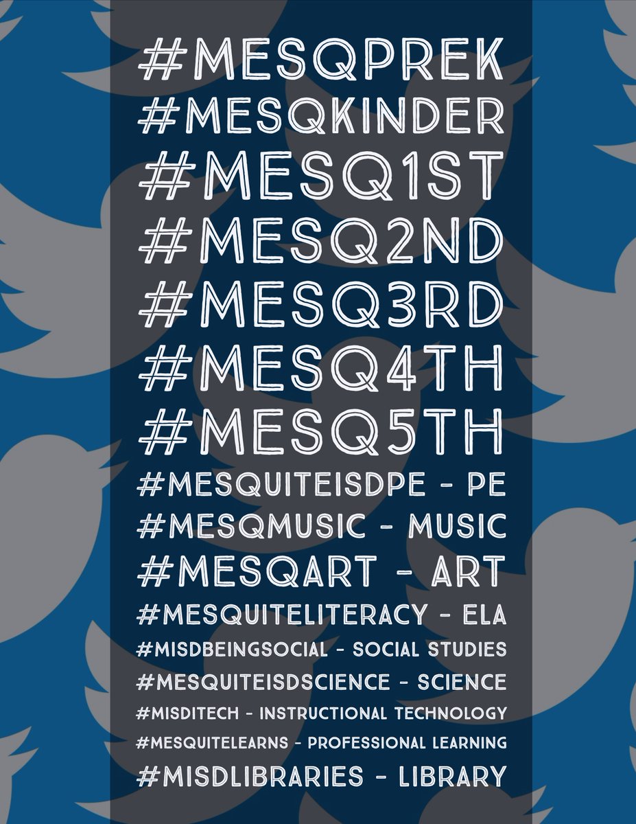 RLRogers22's tweet photo. Mesquite ISD Elementary Hashtags - Let's get connected!
#mesqprek #mesqkinder #mesq1st #mesq2nd #mesq3rd #mesq4th #mesq5th #mesquiteisdpe #mesqmusic #mesqart #mesquiteliteracy #misdbeingsocial #mesquiteisdscience #MISDiTech #mesquitelearns #misdlibraries #mesqchat https://t.co/5TT9xYQw8o
