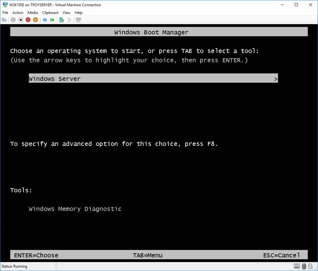 TroyMartinNet's tweet image. Windows Defender update (KB4052623) psbly causing problem with Boot Manager/Boot Loader startup on Server 2019. Repro'd in two Hyper-V environments. Only occurs after Start > Restart.  Start > Shut down or Hyper-V Shut Down button no problem @mikael_nystrom @jarwidmark @NerdPyle