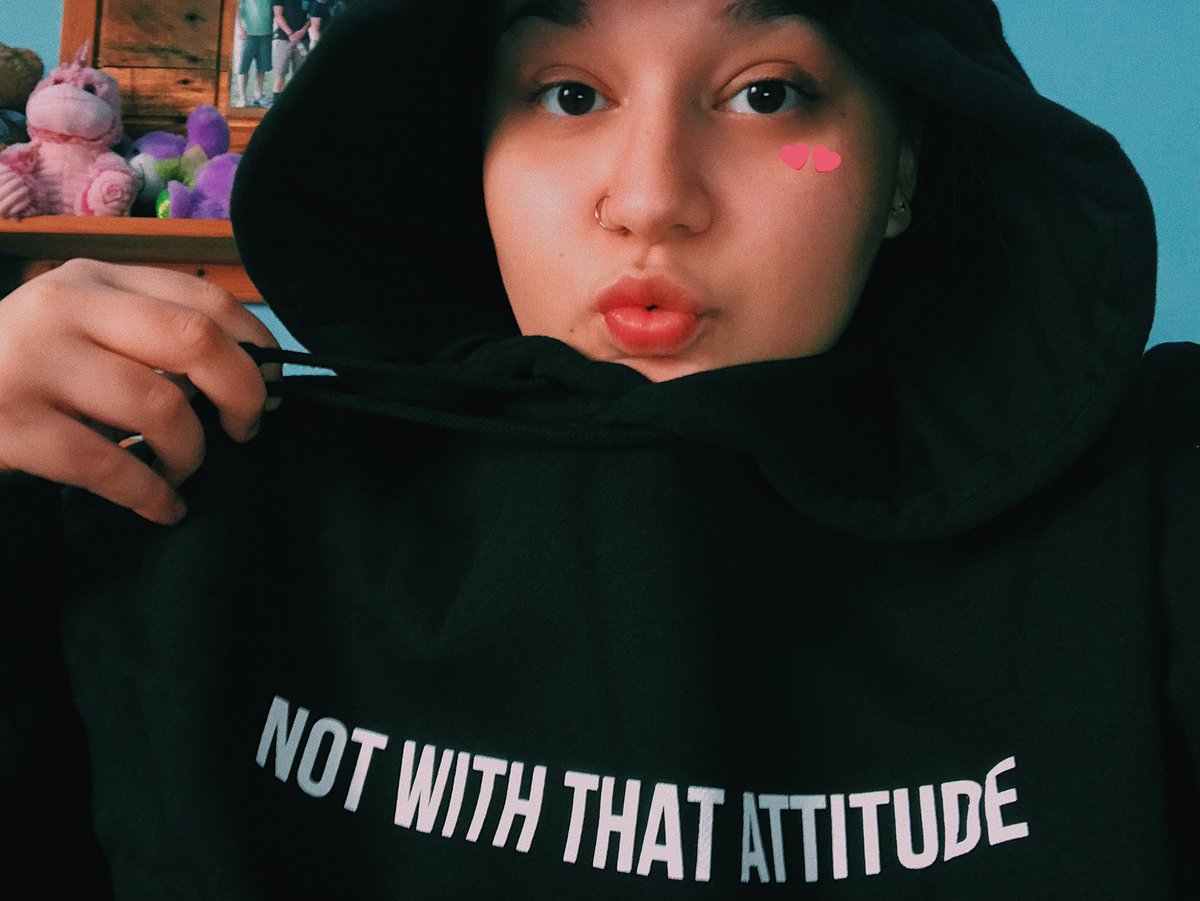 sailorlou's tweet photo. i finally got my @jamescharles hoodie! i just wanna say why i picked “Not With That Attitude.” james is so determined &amp; hard working, i feel like he can do anything he puts his mind to. he inspires me every day to push myself &amp; get what i want by putting in the work. so happy 💙 https://t.co/1zbhAXGbmE