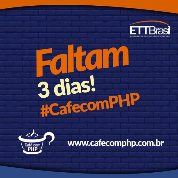 ETTBrasil's tweet image. Faltam apenas 3 dias para o #CafecomPHP !
👉🏼 Inscreva-se: cafecomphp.com.br

Dica do dia - Chegue cedo para deliciar o café da manhã.

Para quem não se inscreveu, a hora é agora!

#php #phpbrasilia #tecnologia #programador #software #phpdf #ettbrasil #enterprisePHP