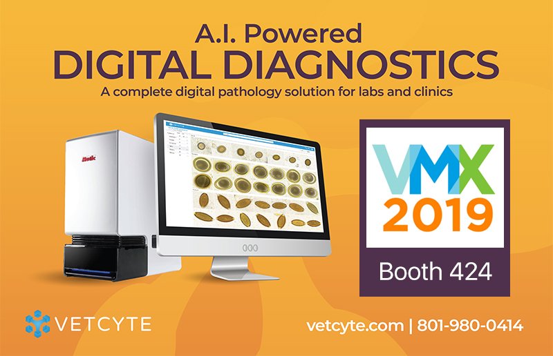 If you haven't been to Booth 424 at #VMX2019 yet, make sure you come by before you leave! Let us show you the benefits of the #Vetcyte platform and #AI powered #DigitalDiagnostics!!!